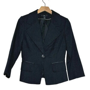 H & M Blazer Black Polka Dot 1 Button Slit pockets Careerwear Stretch Woman‎ 4